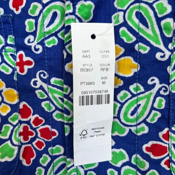 NWT J. Crew Blue Multicolor Slub Cotton Short Sleeve Collared Camp Shirt Size M - Picture 8 of 8